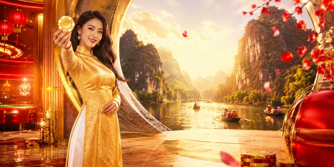 Không gian giải trí casino sang trọng tại Ninh Bình với trang phục áo dài truyền thống Việt Nam
